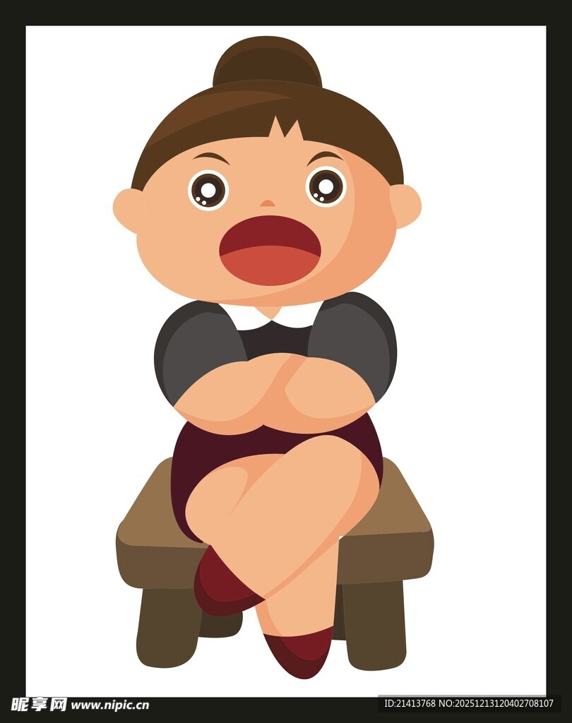 愤怒坐着的卡通女性形象