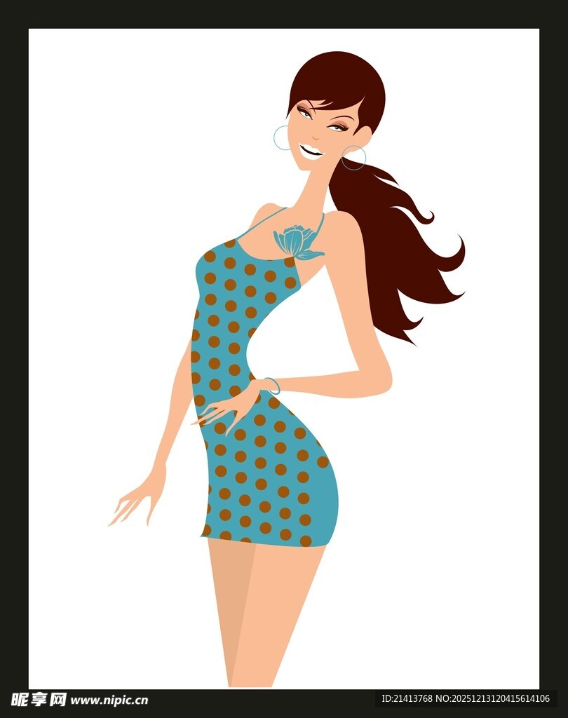 时尚波点连衣裙女性形象