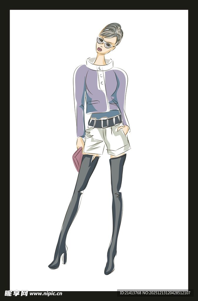 时尚女性穿搭手绘形象