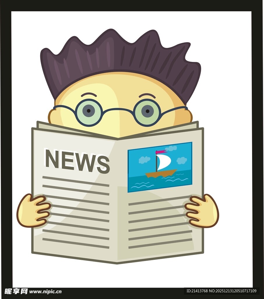 卡通角色读报