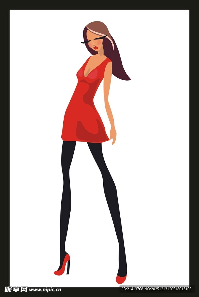 时尚红衣女郎插画