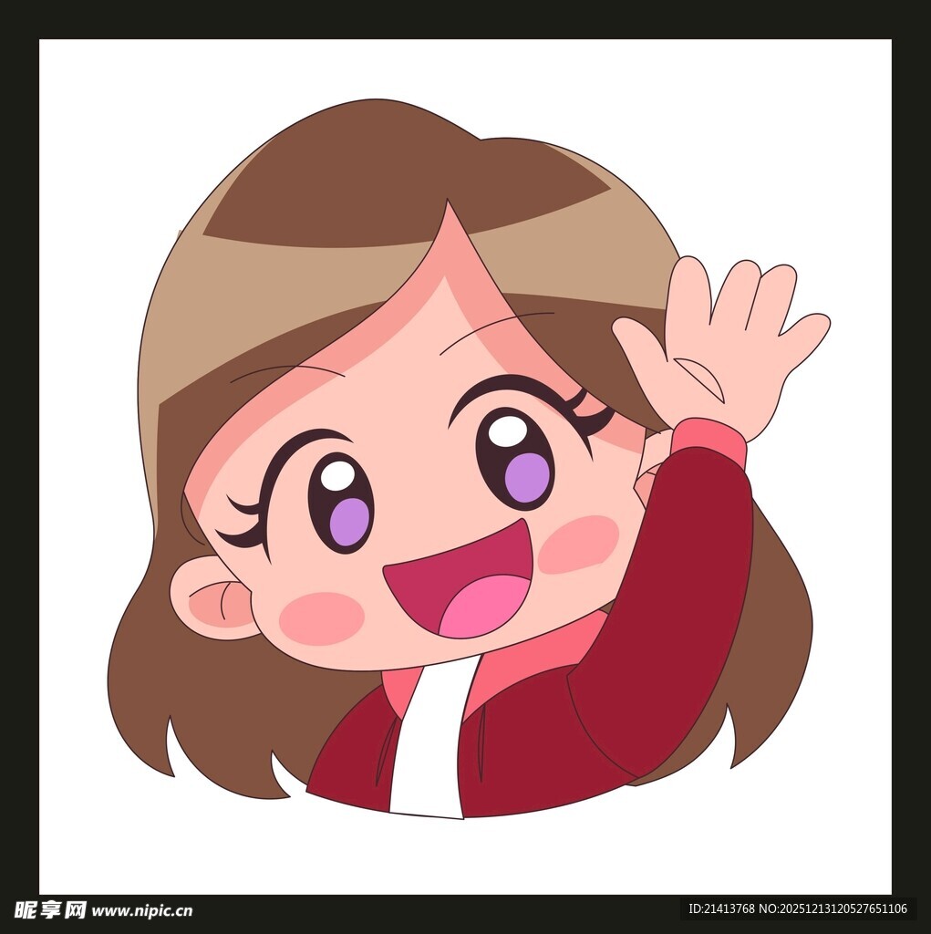 挥手的可爱卡通女孩