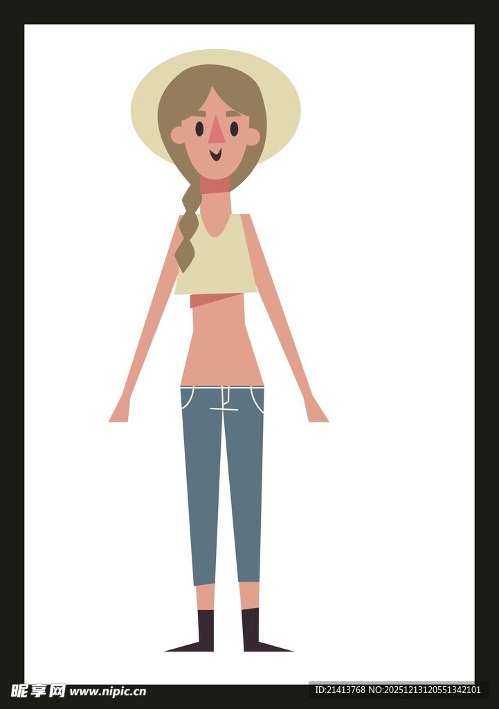 戴草帽的时尚休闲女孩