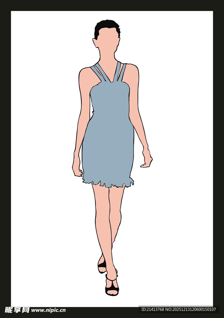简约蓝色无袖连衣裙设计图
