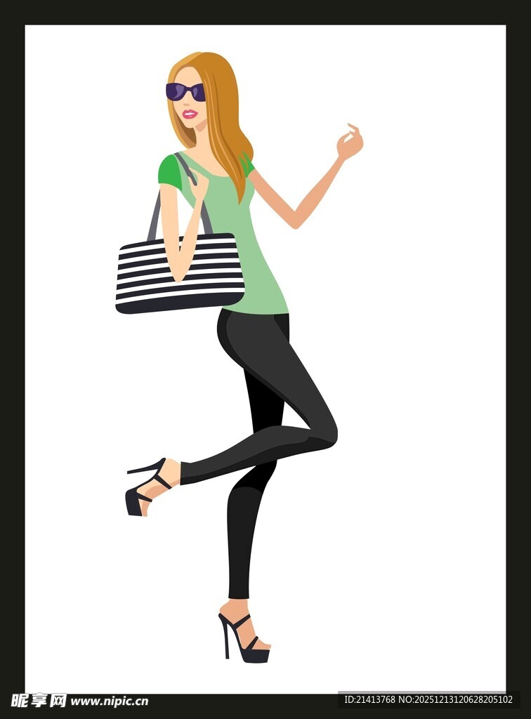 时尚女子拎包俏皮起舞