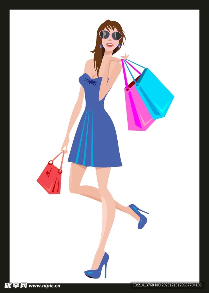 时尚女子开心购物瞬间