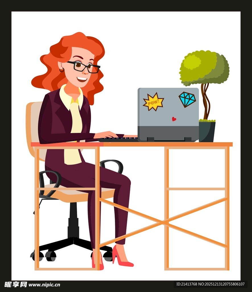 职场女性专注电脑前工作