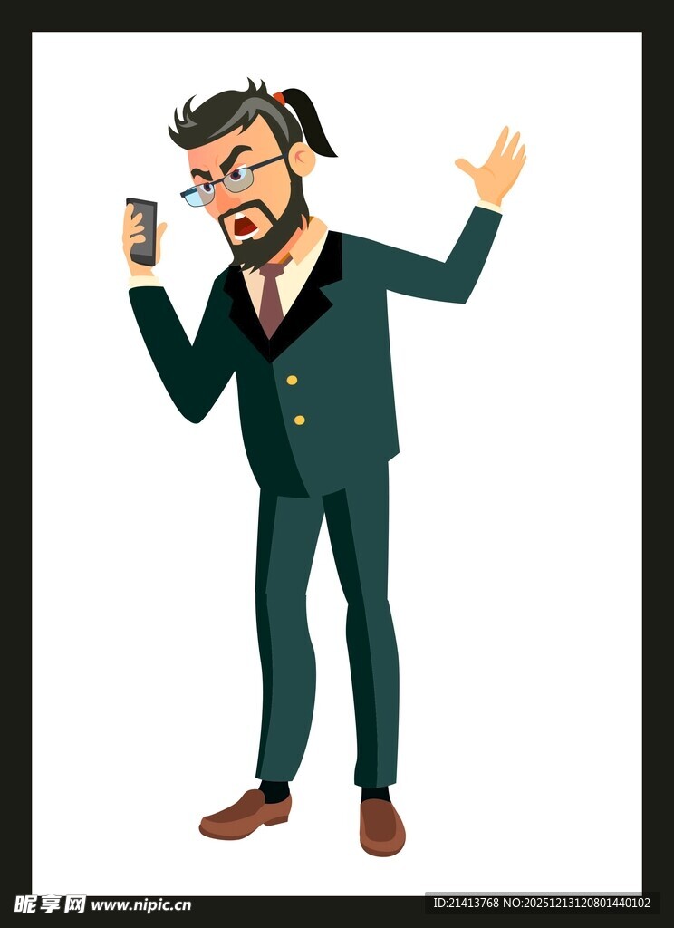 商务男士戴耳机打电话