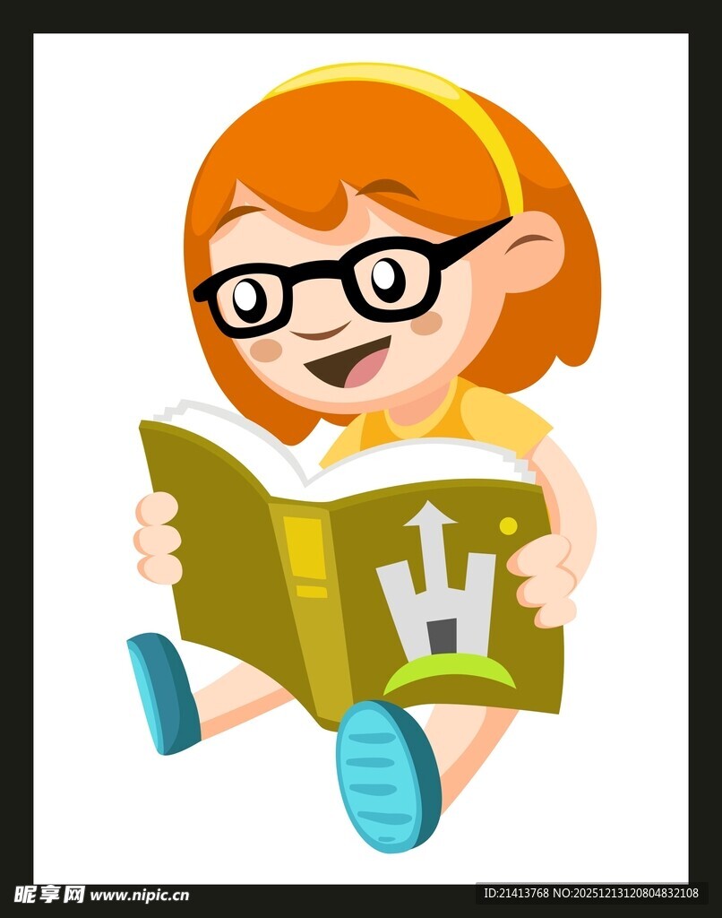 女孩开心阅读英文书籍