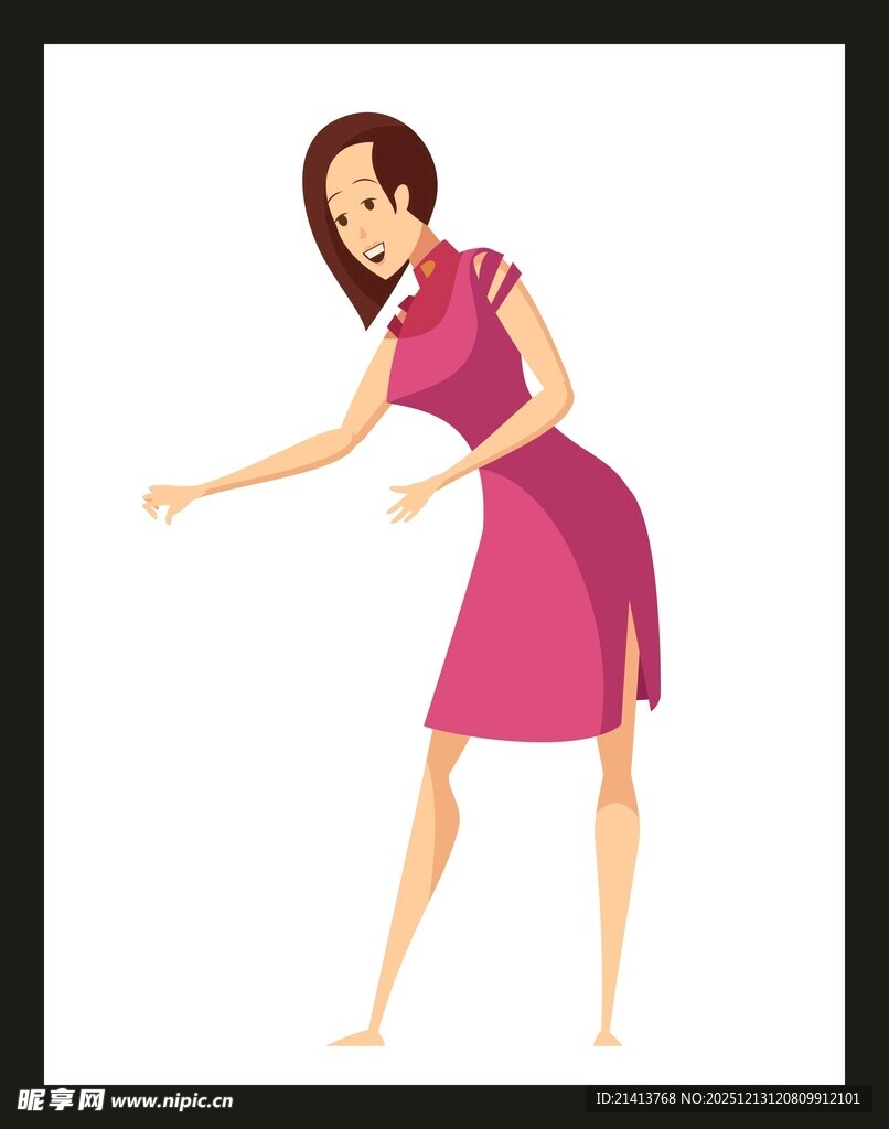 穿粉裙女士优雅指向前方