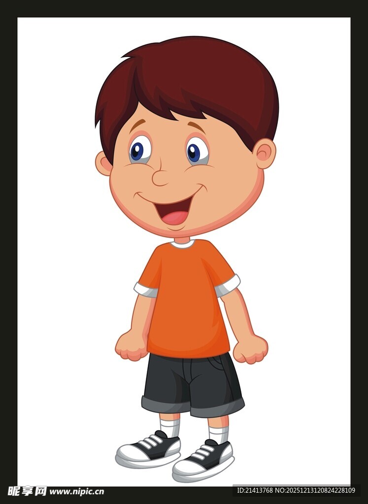 穿橙衣的快乐小男孩