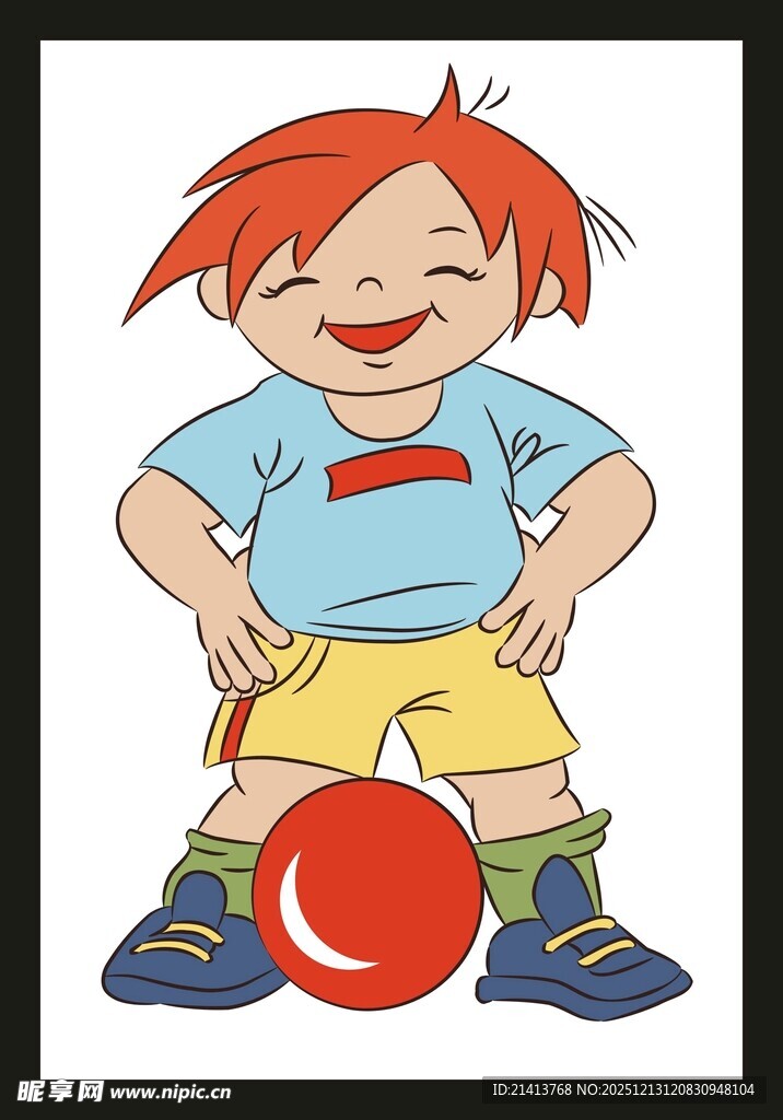 小男孩开心玩红色足球