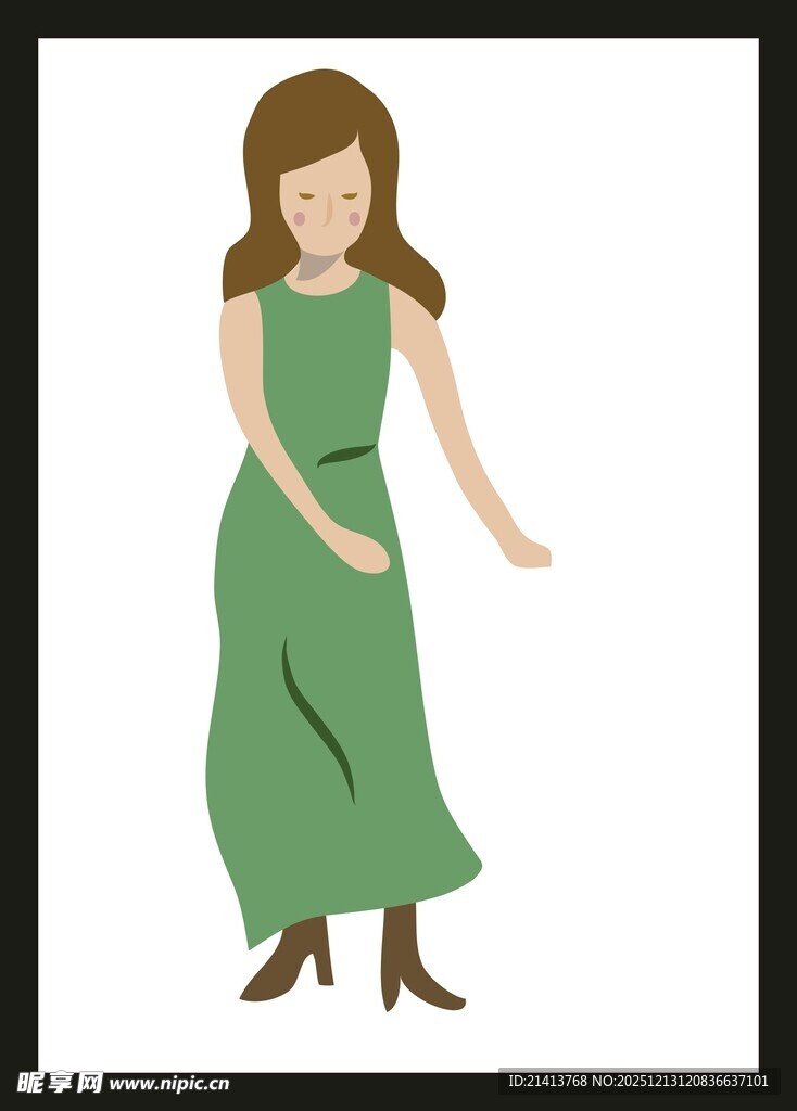 穿绿裙起舞的优雅女子
