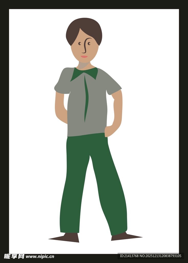 穿绿裤系领带的卡通男孩