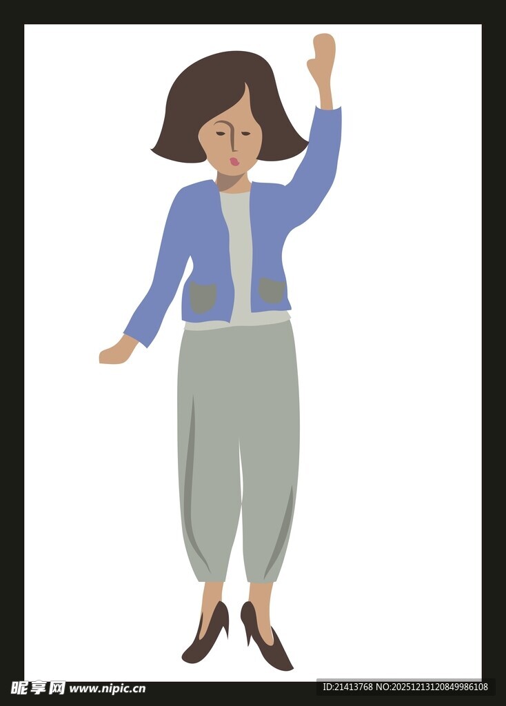 挥手女士插画