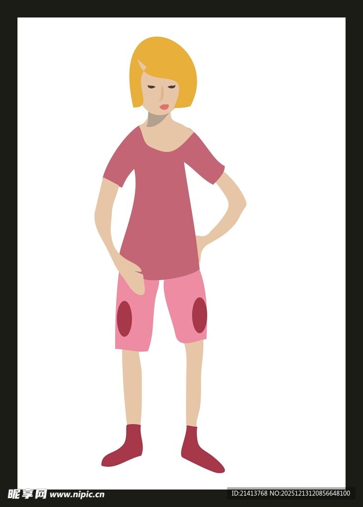 穿粉色服饰的站立卡通女孩