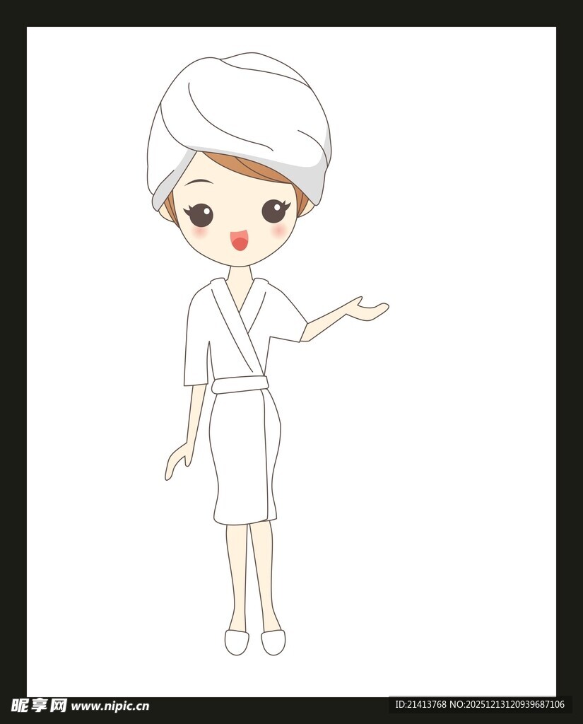 裹浴巾的可爱卡通女孩