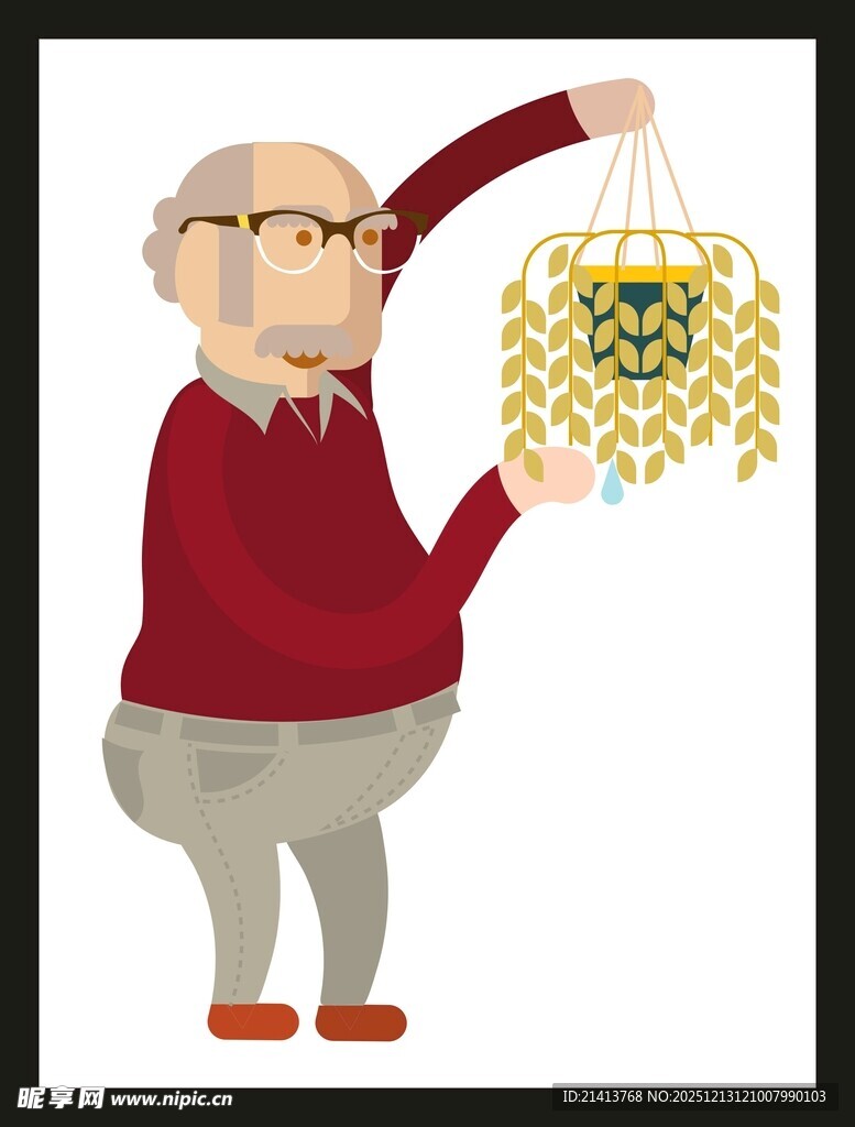 老人手持装饰吊灯