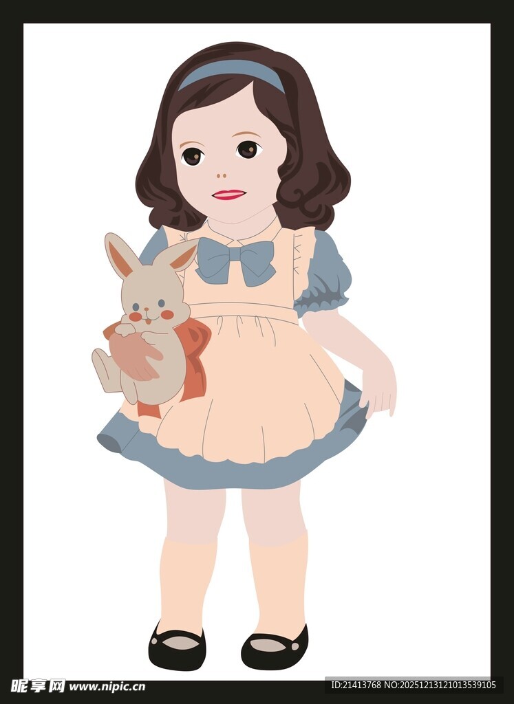 抱着兔子的可爱小女孩