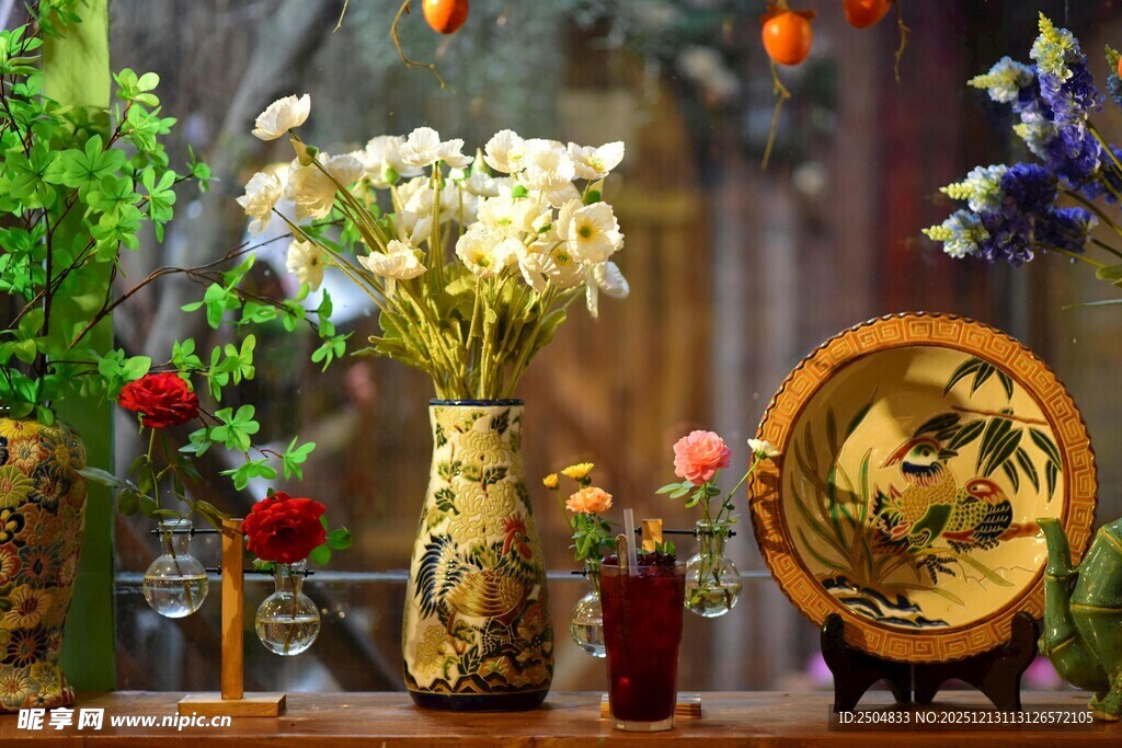 复古花卉摆件装饰组合