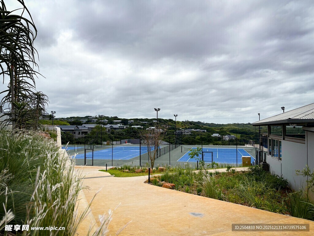 户外泳池旁的自然景致