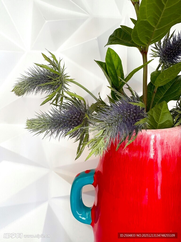 红杯中的紫色花卉植物