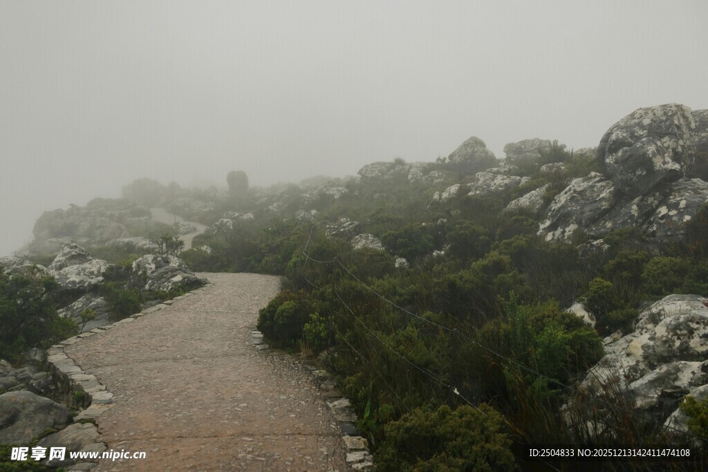 雾中蜿蜒山间小径