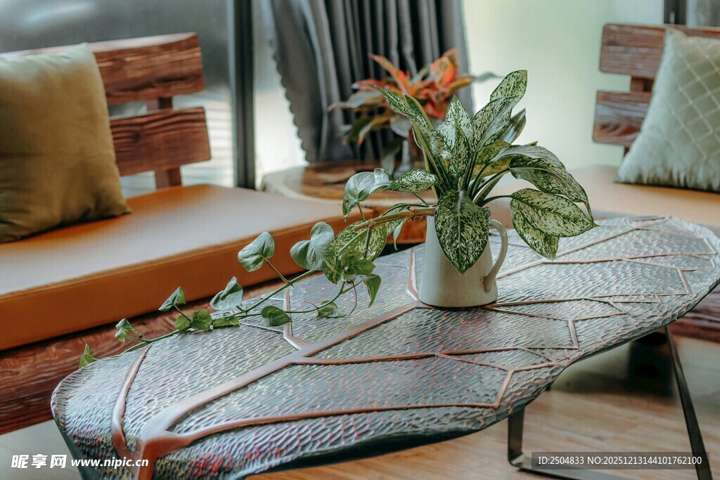 简约客厅中的绿植装饰桌