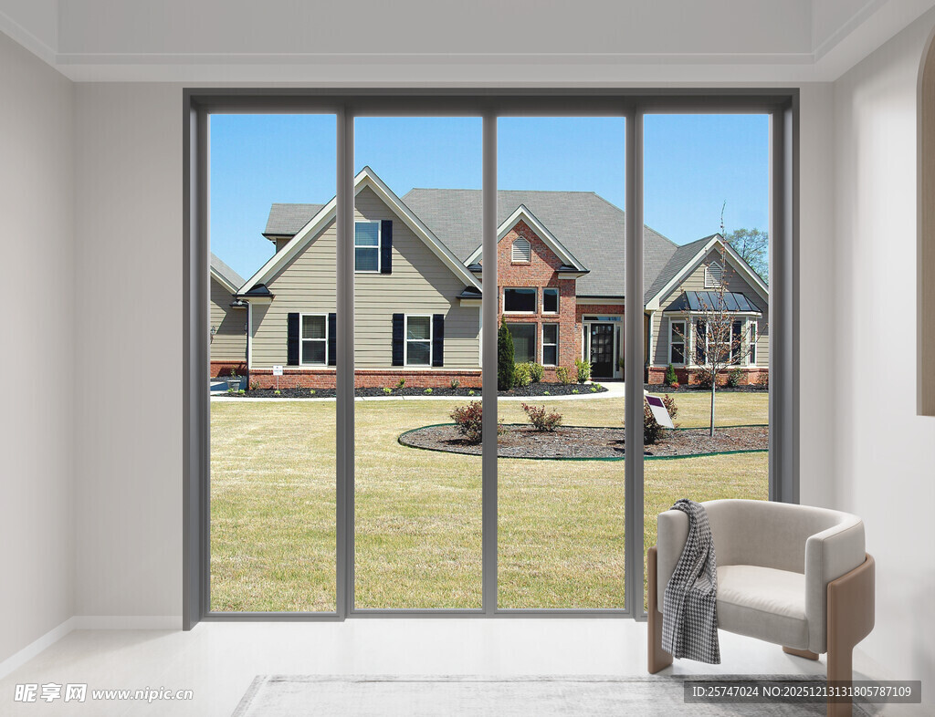 室内大窗望户外庭院住宅景观