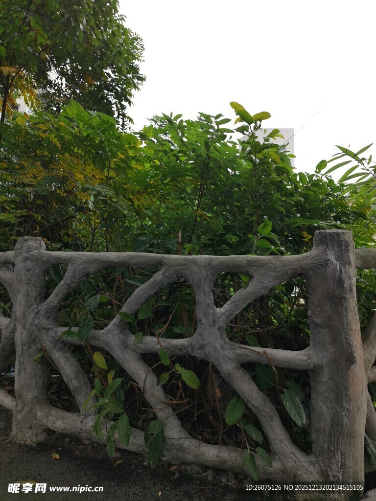 古朴木质栅栏绿意环绕