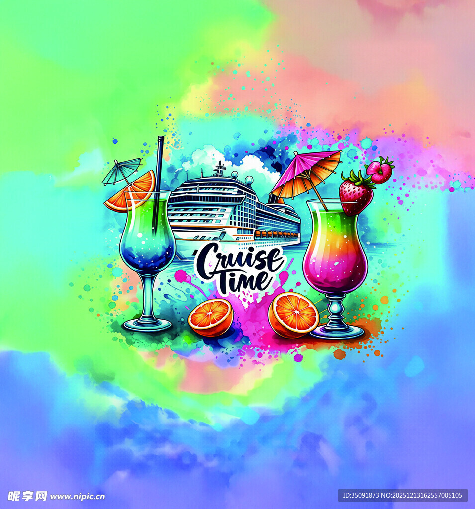 缤纷夏日鸡尾酒插画