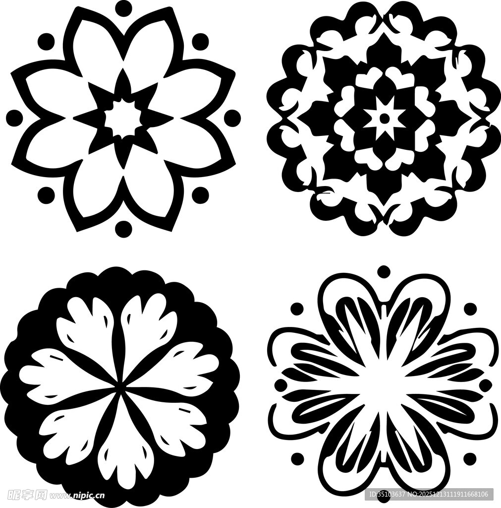 黑白花卉图案设计元素