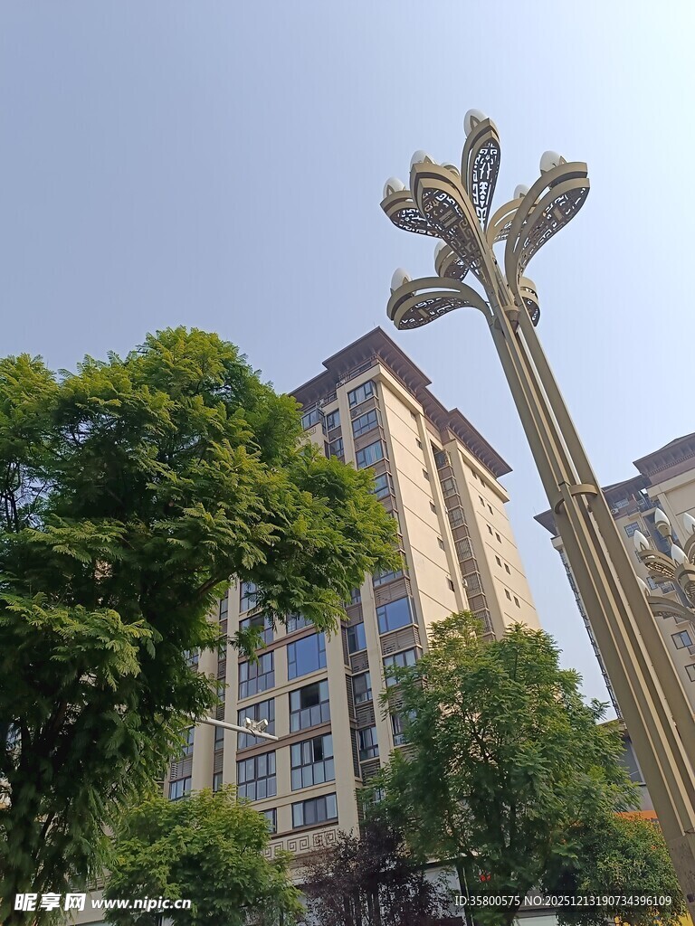 城市中高耸的独特路灯景观