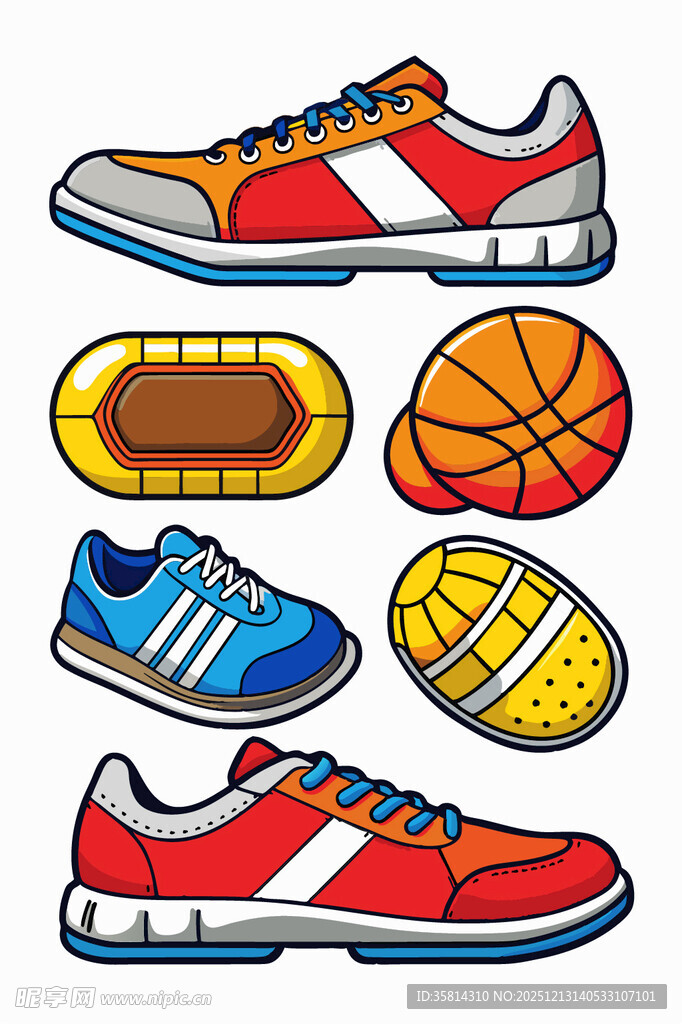 多彩运动鞋与球类集合