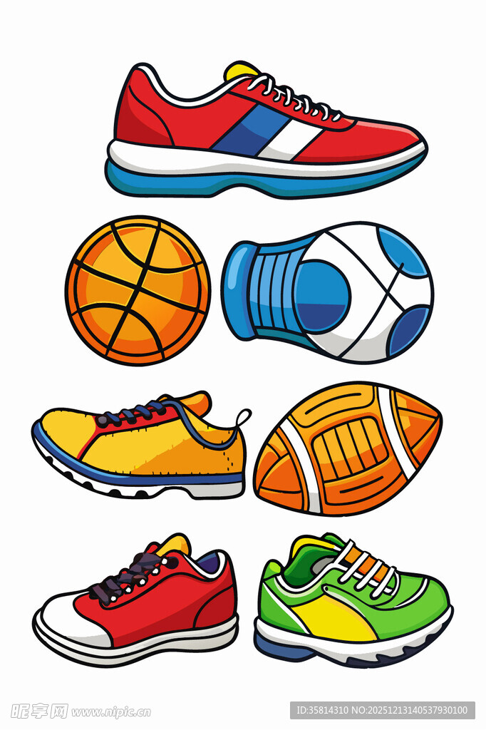 多彩运动鞋与球类集合