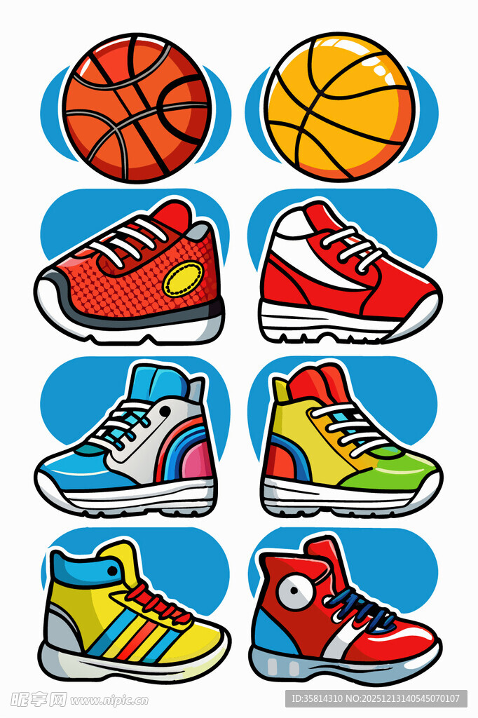 多彩篮球鞋与篮球图案