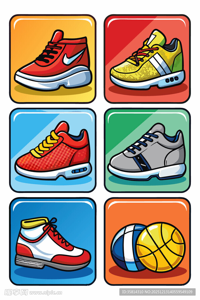 多彩运动鞋及篮球图标