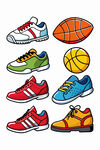 多彩运动鞋与篮球展示