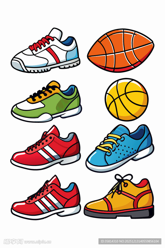 多彩运动鞋与篮球展示
