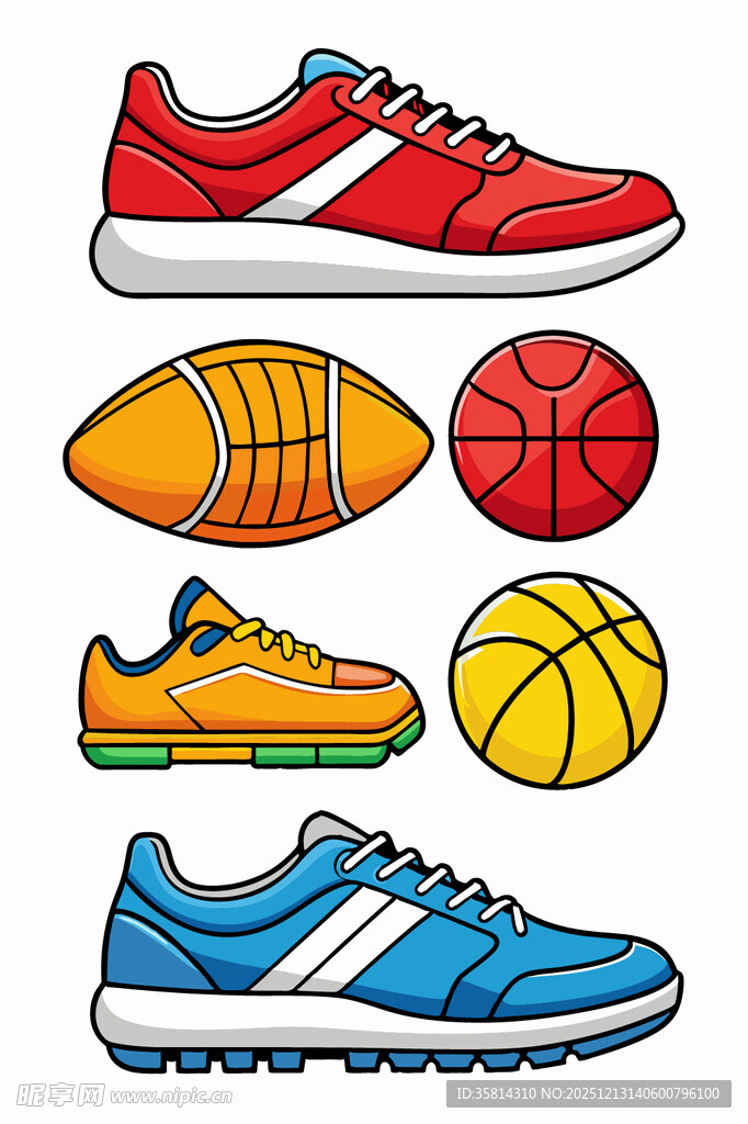 多彩运动鞋与球类集合
