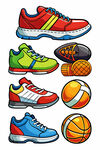 多彩运动鞋与球类集合