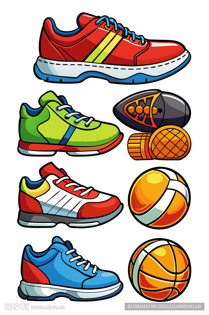 多彩运动鞋与球类集合