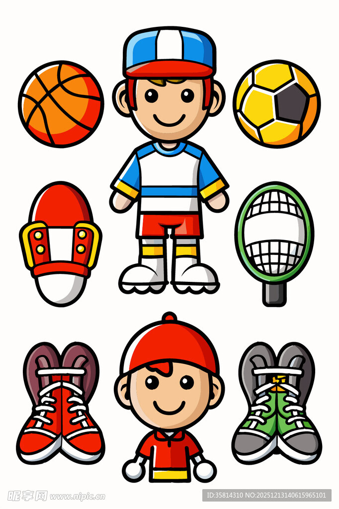 卡通运动人物与运动装备