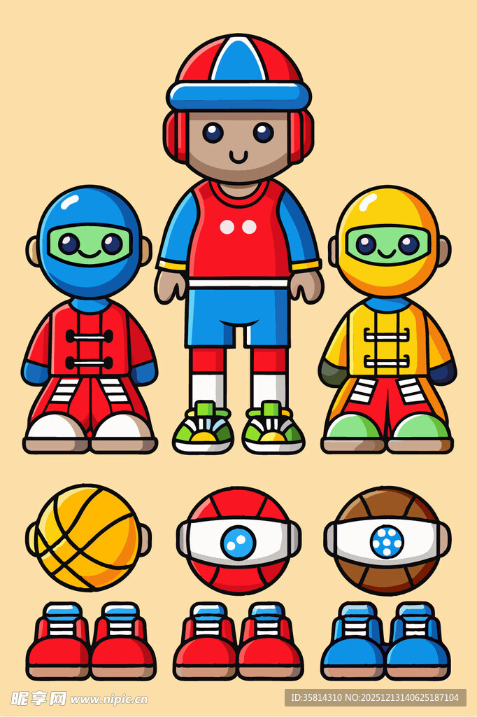 卡通运动小子与运动装备