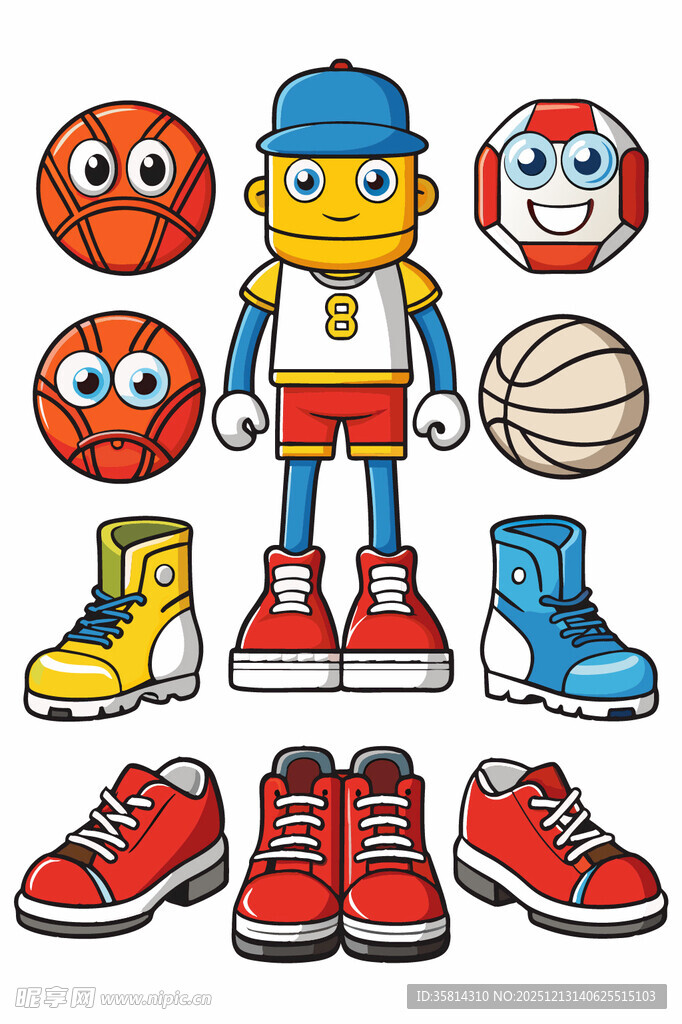 卡通运动角色与运动装备