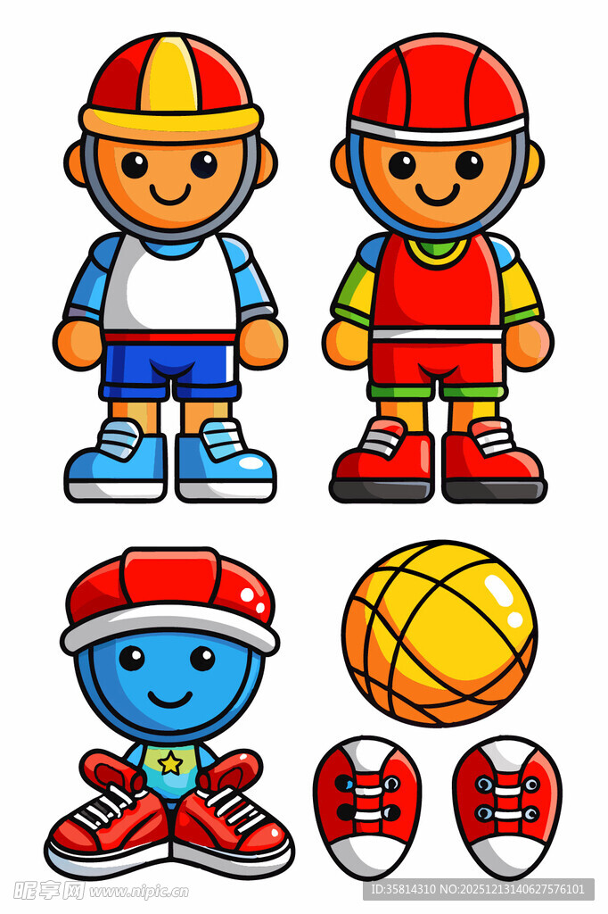 卡通运动男孩与装备