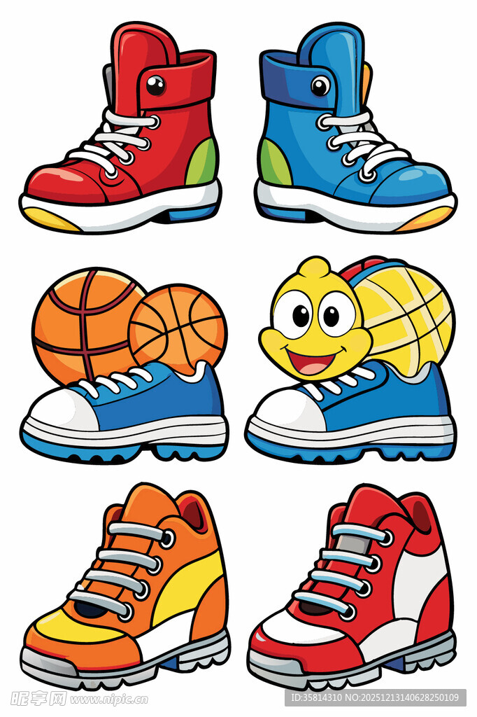 多彩卡通风格运动鞋与球