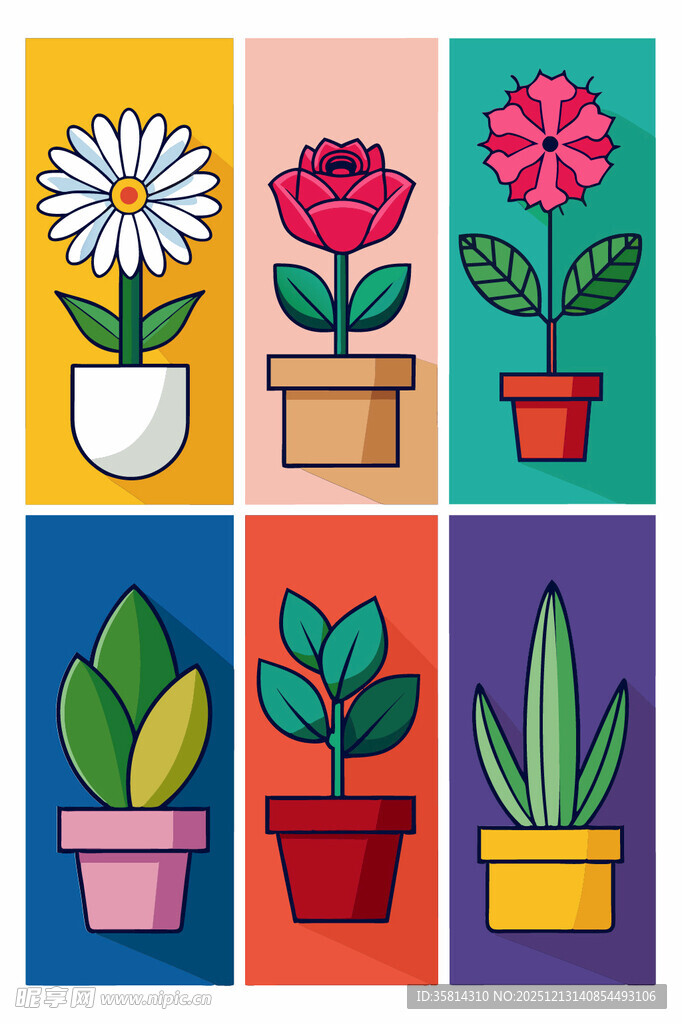 多彩盆栽插画