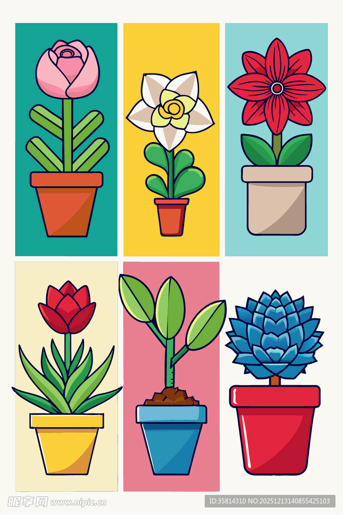 多彩盆栽插画