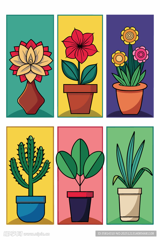 多彩盆栽插画